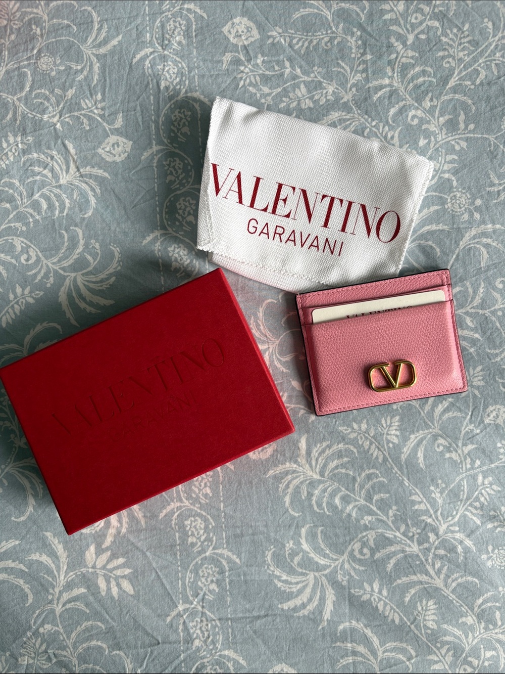Valentino Garavani Pink Leather VLogo Card Holder with Gold-Tone Hardware